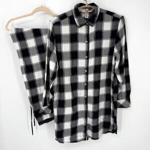 Victoria Secret 2 Pc Pajama Sleep Shirt Pants Buffalo Plaid sparkle Medium NEW